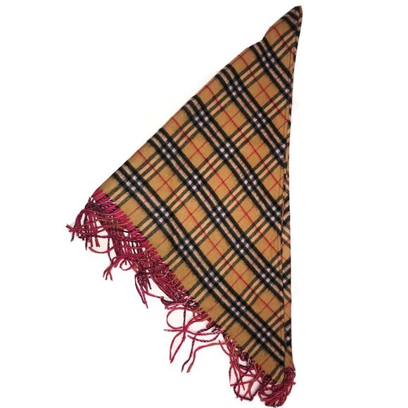 Burberry Neon Pink Vintage‎ Check Solid Cashmere Bandana Scarf Scotland New - Picture 1 of 12